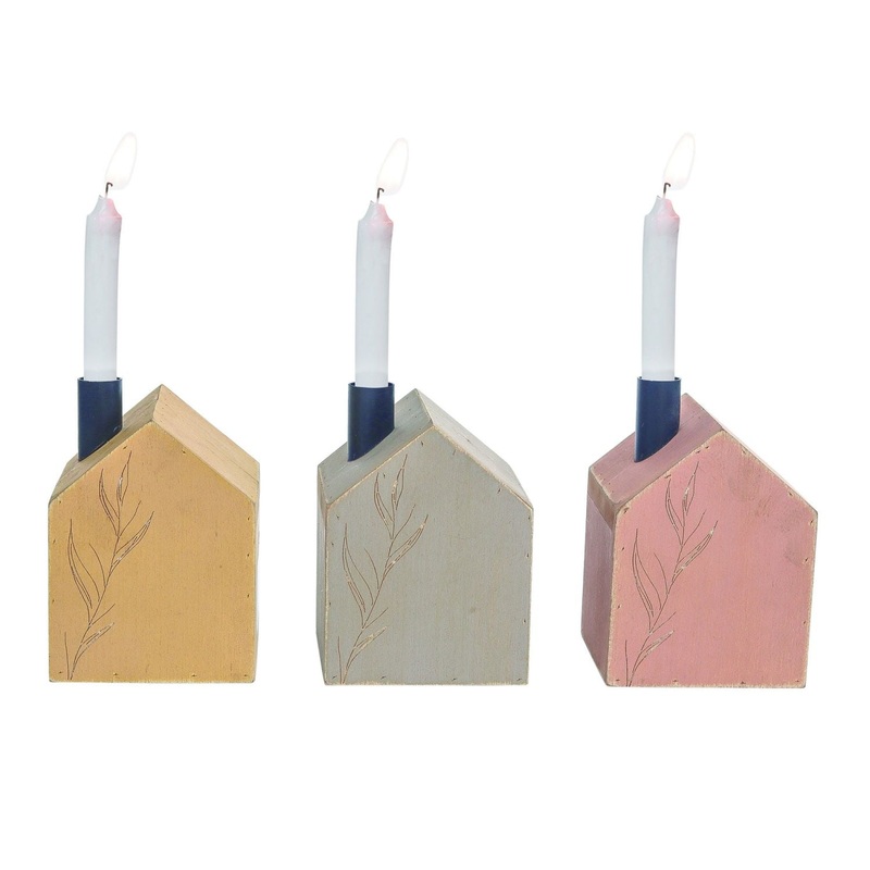 Transpac MDF House Shaped Candle Holder, Set Of 3, Assortment