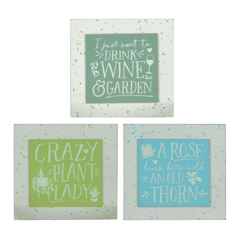 Transpac MDF Plant Enthusiast Block Decor, Set Of 3, Assortment