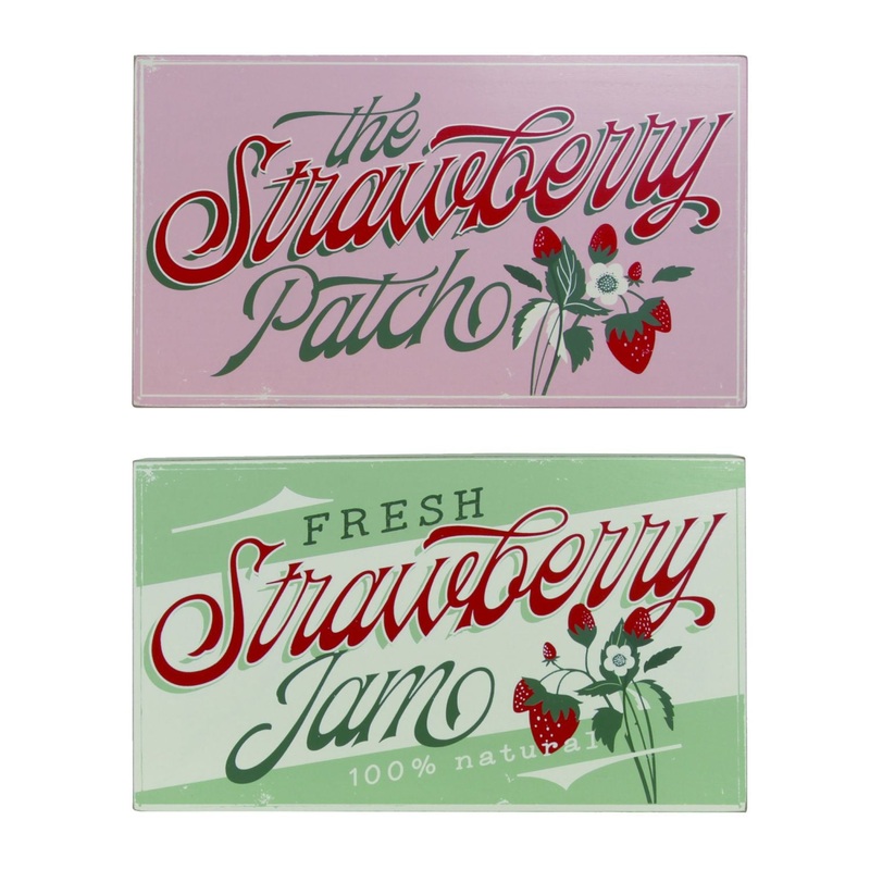 Transpac MDF Strawberry Farm Wall Decor, Set Of 2, Assortment