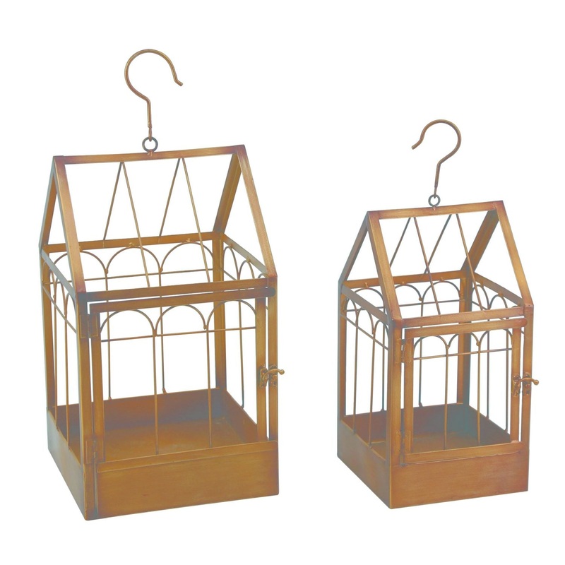 Transpac Metal Geometric Hanging Bird Feeder, Set Of 2