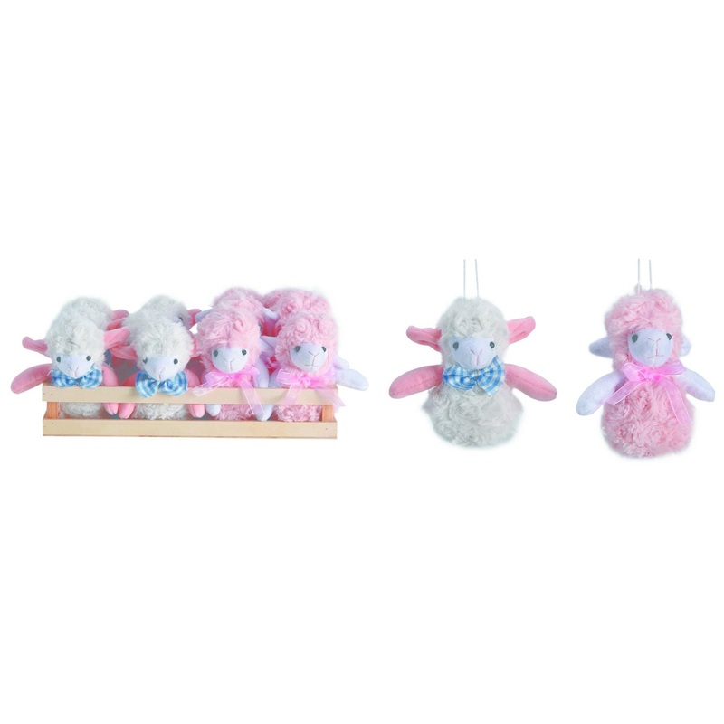 Transpac Mini Plush Fluffy Lambs In Crate, Set Of 12