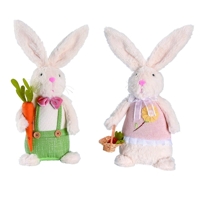 Transpac Plush Bunny With Carrot & Basket Sitter, Set Of 2, Assortment