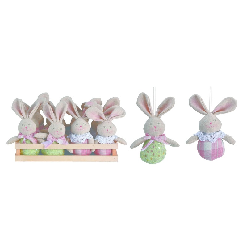 Transpac Plush Plaid Jolly Bunny Ornaments In Display, Set Of 12