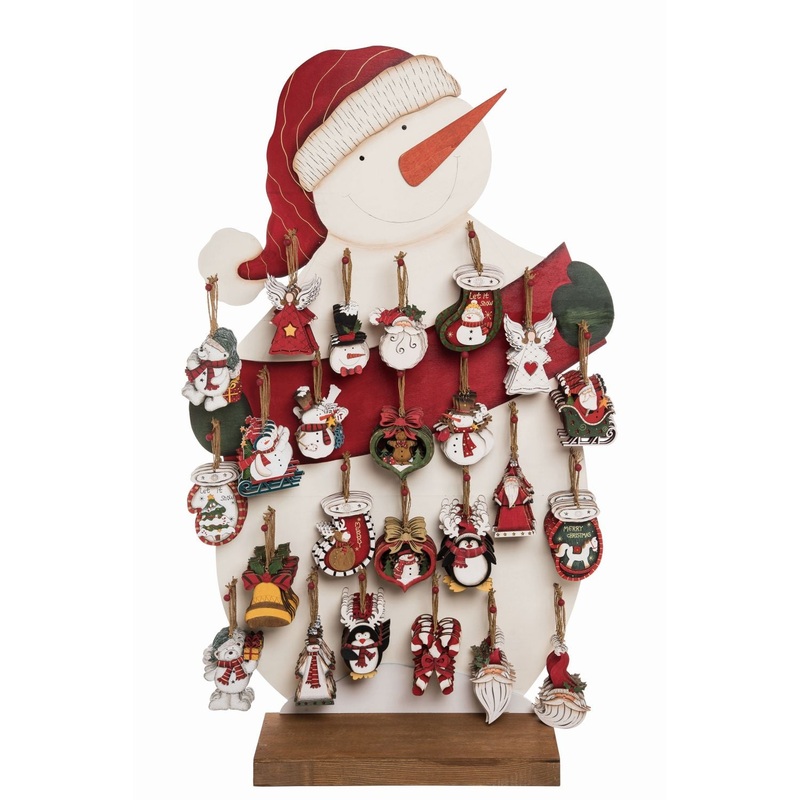 Transpac Plywood Christmas Ornament Snowman Display, Set Of 192