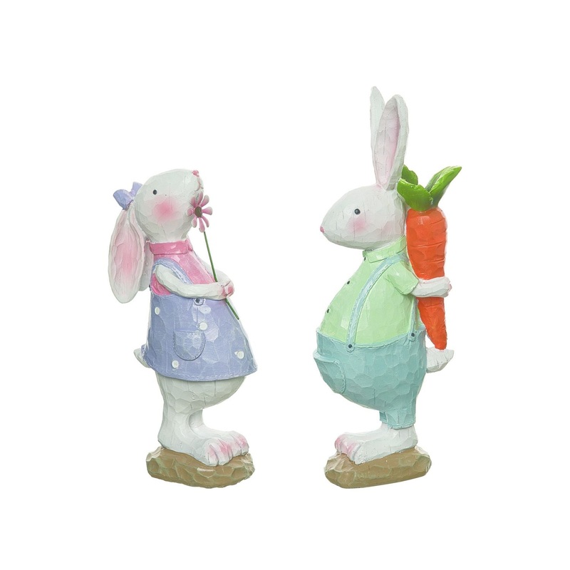 Transpac Resin Easter Bunny Boy & Girl Decor, Set Of 2, Assortment