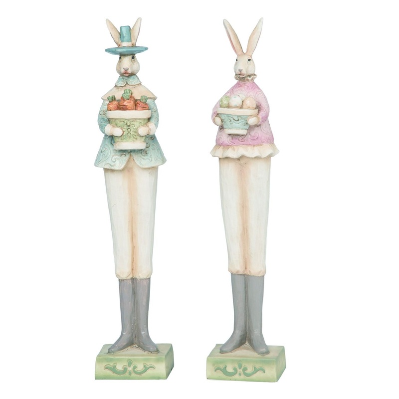 Transpac Resin Fancy Detail Tall Bunny Figurine, Set Of 2, Assortment