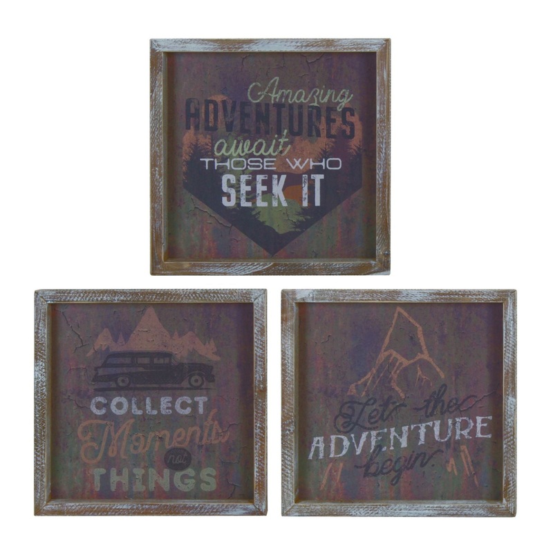 Transpac Wood Adventure Block Decor, Set Of 3, Assortment