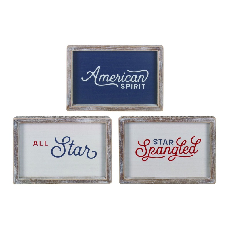 Transpac Wood Freedom Block Decor, Set Of 3, Assortment