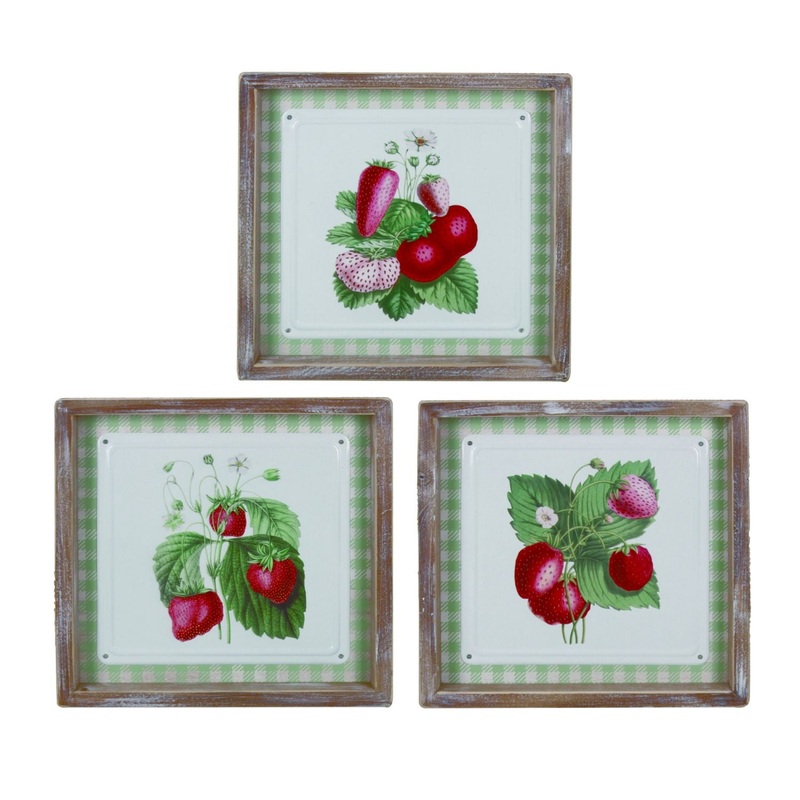 Transpac Wood Strawberry Block Decor With Metal Accent, Set Of 3, Assortment