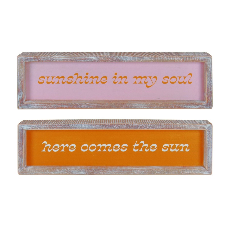 Transpac Wood Sunshine Soul Decor, Set Of 2, Assortment