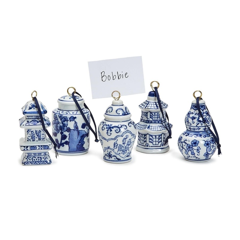 Two’s Chinoiseries 30-Pieces Blue And White Hand-Painted Ornament in 5 Designs