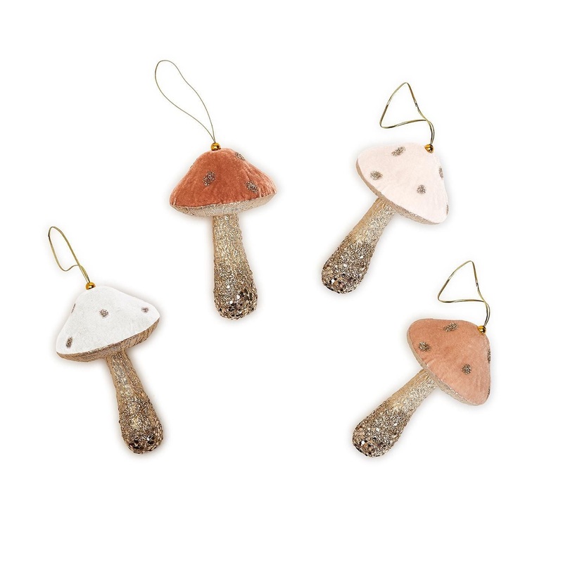 Two’s Company Enchanted Forest 24-Pieces Glitter Mushroom Ornament in 4 Colors