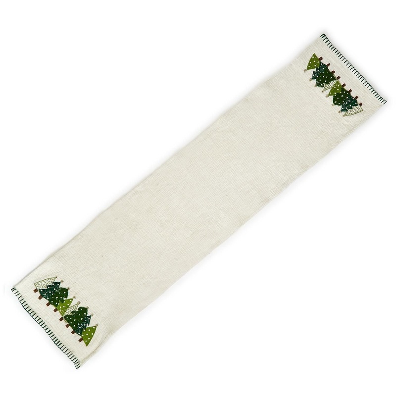 Two’s Company Enchanted Forest Runner with Embroidered Trees And Stitch Border