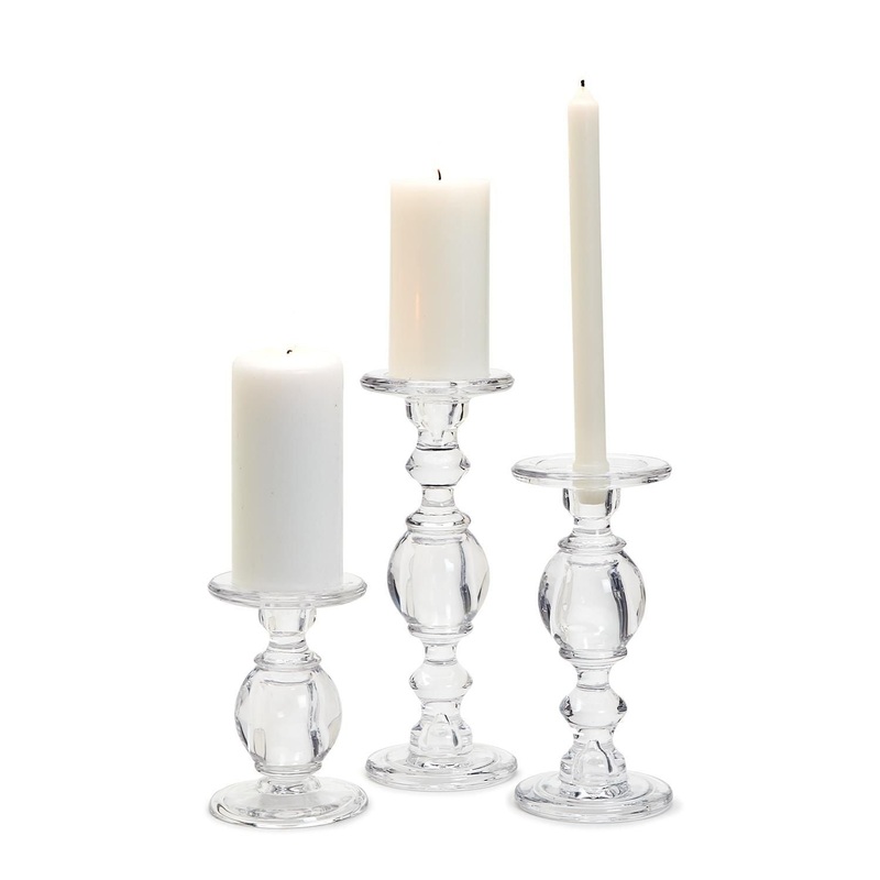 Two’s Company High-Glass Set of 3 Pedestal Candleholders in 3 Sizes