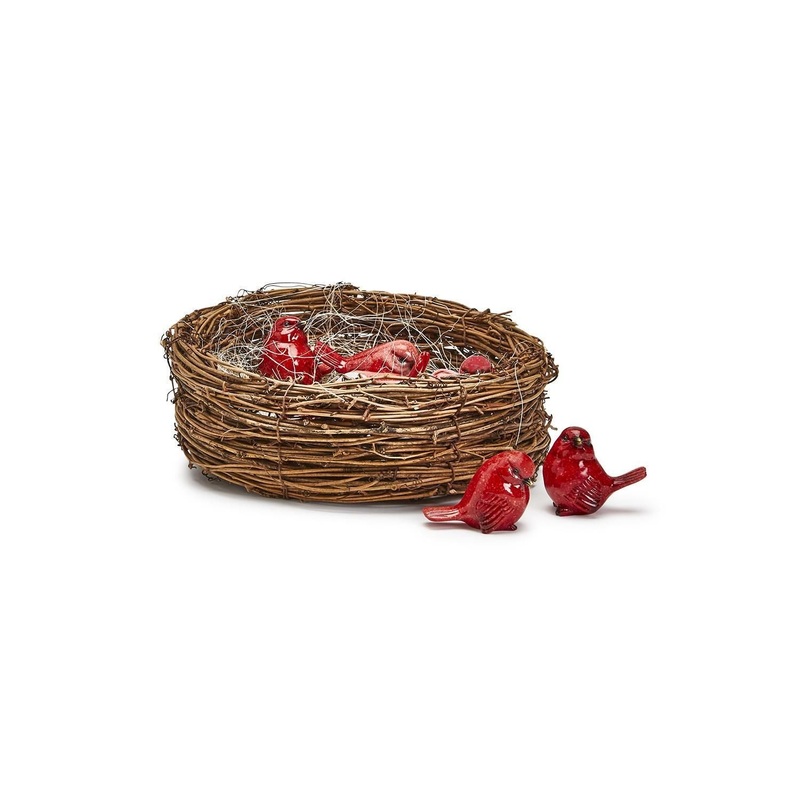 Two’s Company Red Cardinal 24-Pieces Hand-Painted Birds With Nest
