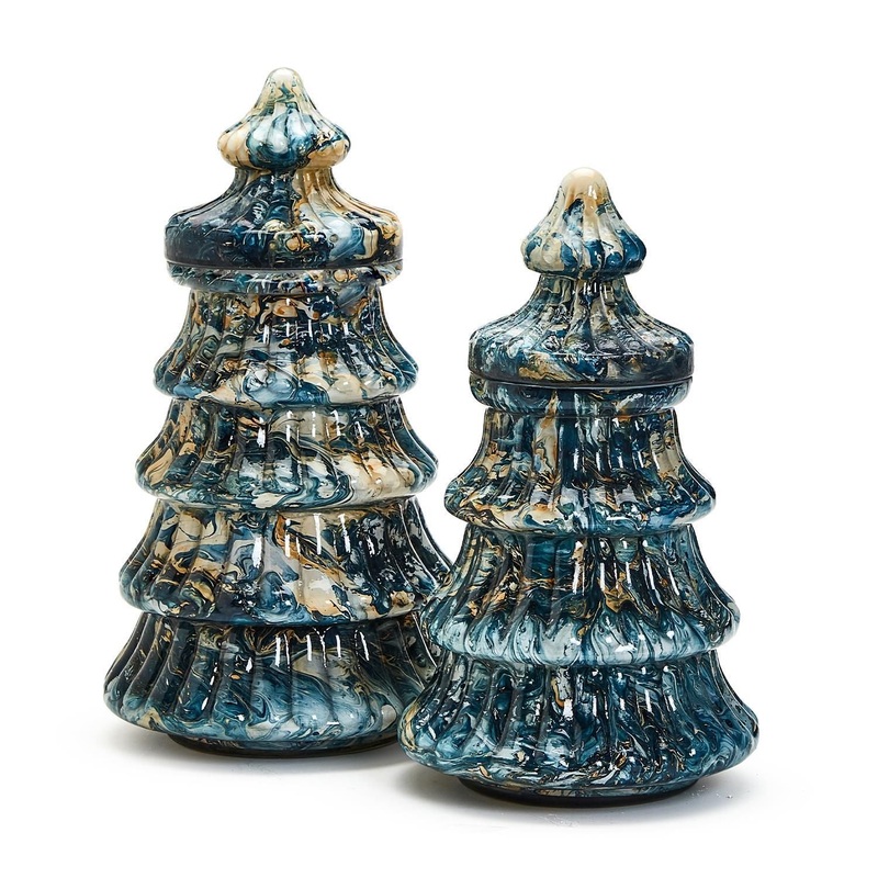Two’s Company Set of 2 Hand-Crafted Marble Pattern Tree Jars with Lid – Glass