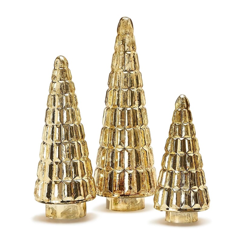 Two’s Company Set of 3 Antiqued Gold Mercury Finish Glass Trees – Glass