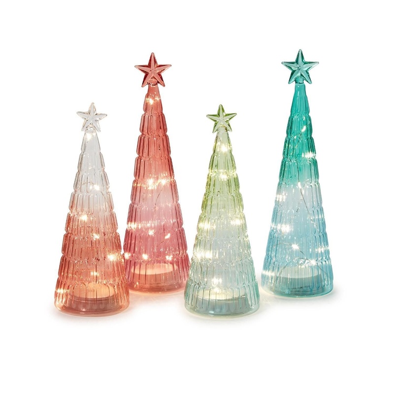 Two’s Set of 4 Pastel Ombre Holiday Trees with Light Up Function in 2 Sizes