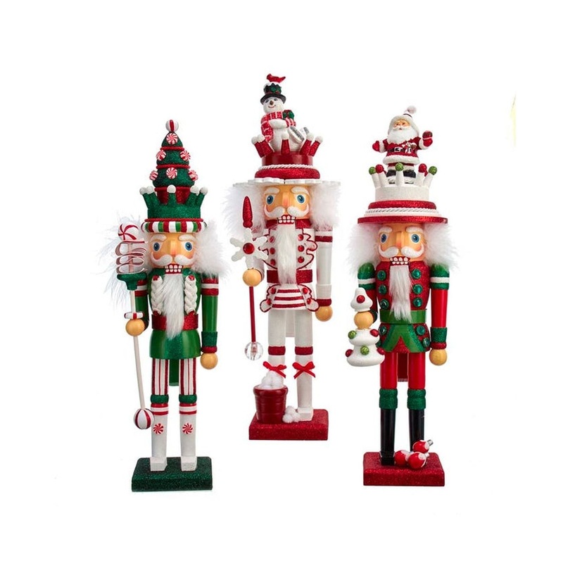 17.5 Hollywood Nutcrackers Snowman/Christmas Tree/Santa Hat, Set/3, Assortment