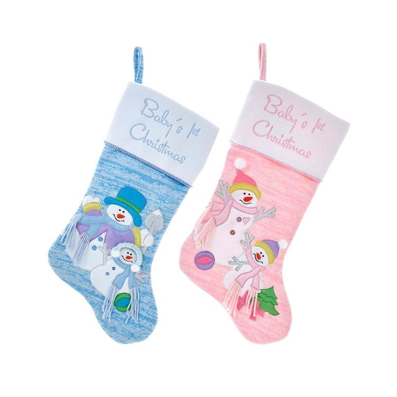 20.5 Knitted Baby’s 1st Christmas Applique Stockings, Set Of 2, Assortment