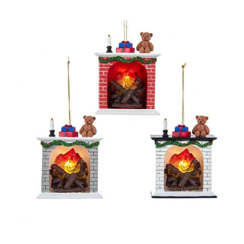 3.63 Battery Operated Fireplace With Light Ornaments, Set Of 3, Assortment