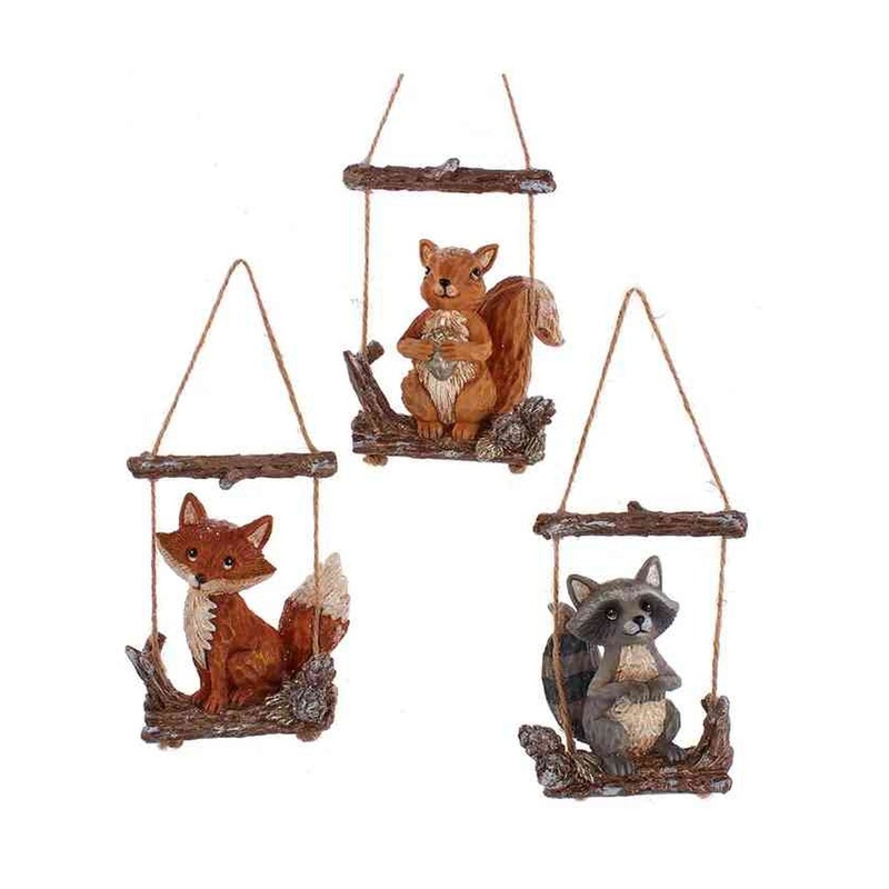 4.25 Rustic Glam Carved Animals On Log Swing Ornaments, Set Of 3, Assortment