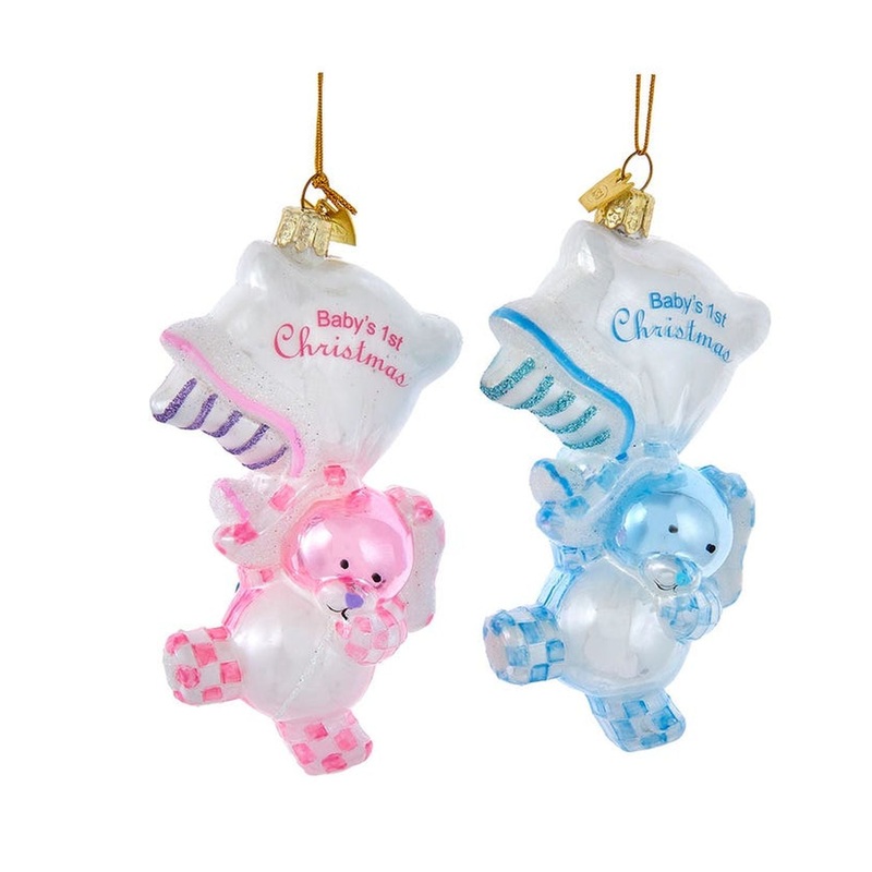 4.75 Noble Gems Glass Baby’s 1st Rabbit With Pillow Ornaments, S/2, Assortment