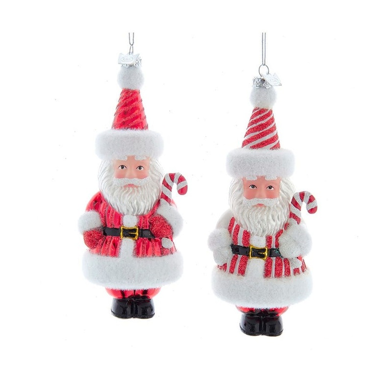 6.25 Noble Gems Glass Santa With Candy Cane Ornaments, Set Of 2, Assortment