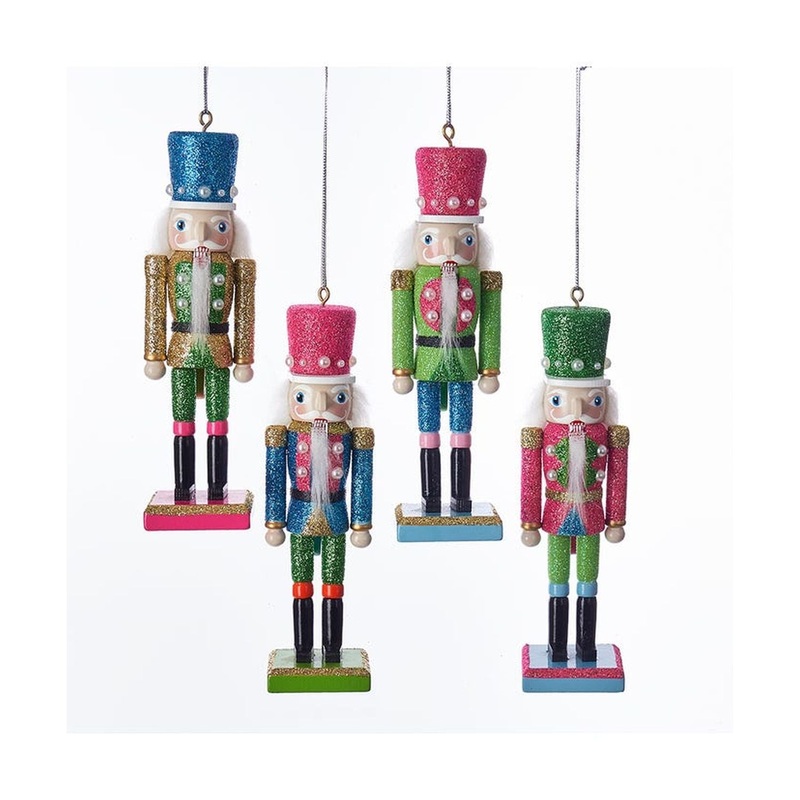 6 Preppy Bright Color Nutcracker Ornaments With Pearls, Set Of 4, Assortment