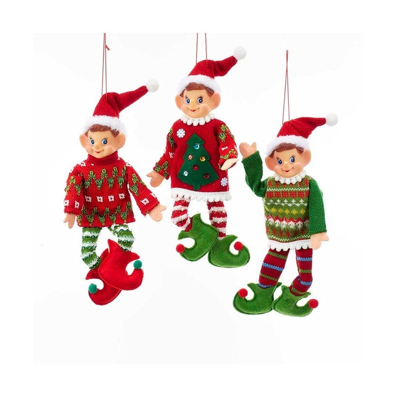 Kurt Adler 11 Christmas Elf Ornament, Set Of 3, Assortment