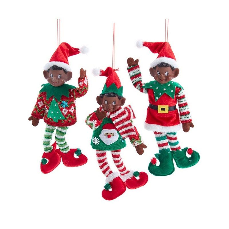 Kurt Adler 11 Traditional African American Elf Ornaments, Set Of 3, Assortment