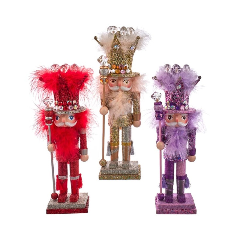 Kurt Adler 12 Gold, Red and Purple Hollywood Nutcrackers, Set Of 3, Assortment