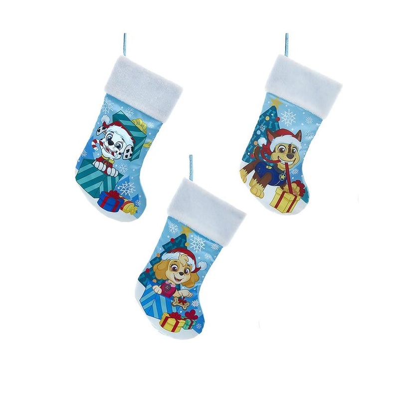 Kurt Adler 2.65 Paw Patrol Pup With Presents Stocking, Set Of 3, Assortment