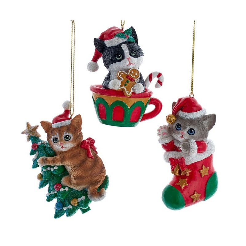 Kurt Adler 3.75 Christmas Cat Ornaments, Set Of 3, Assortment