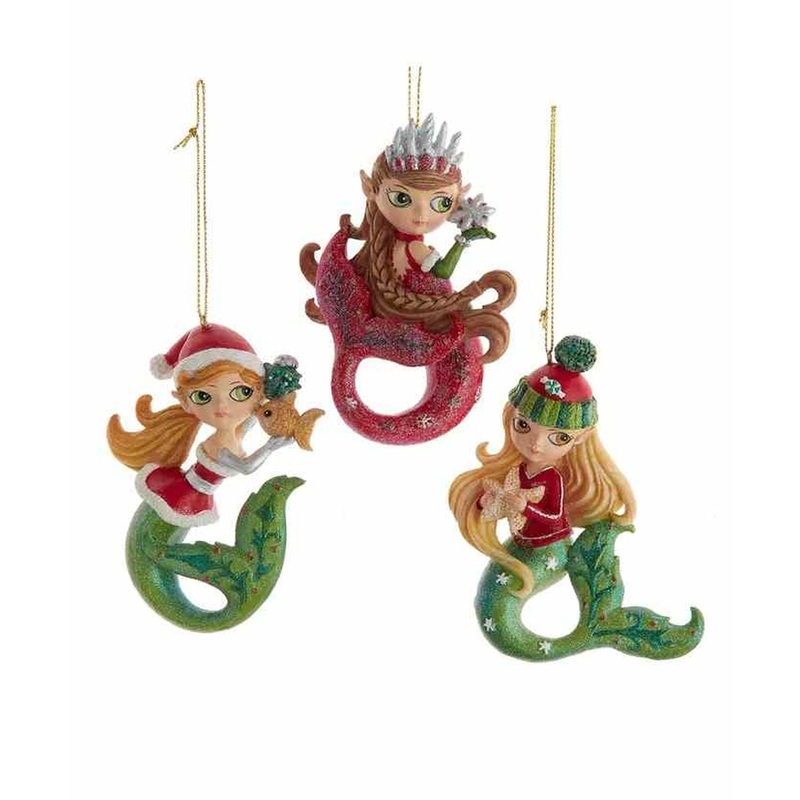Kurt Adler 4 Christmas Mermaid Ornaments, Set Of 3, Assortment