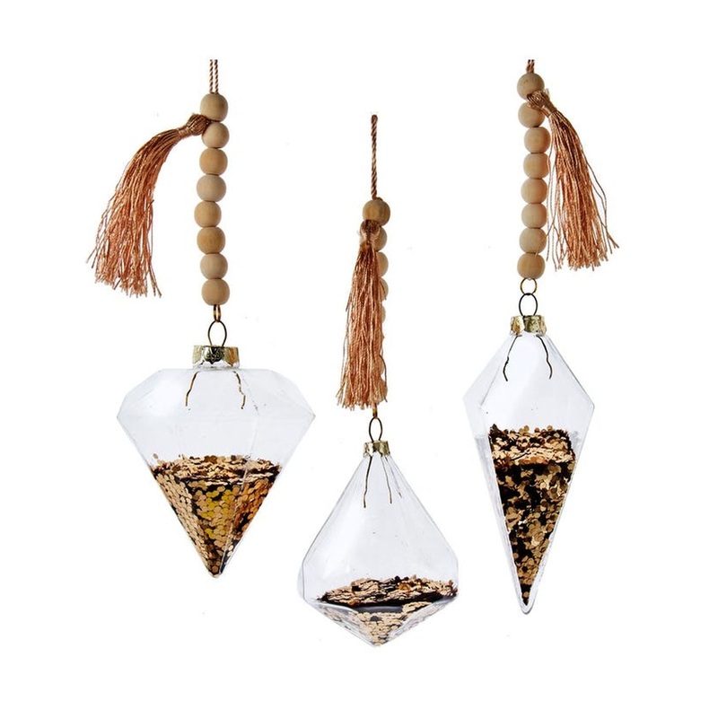 Kurt Adler 7.5-9 Glass and Wooden Bead Ornaments, Set Of 3, Assortment