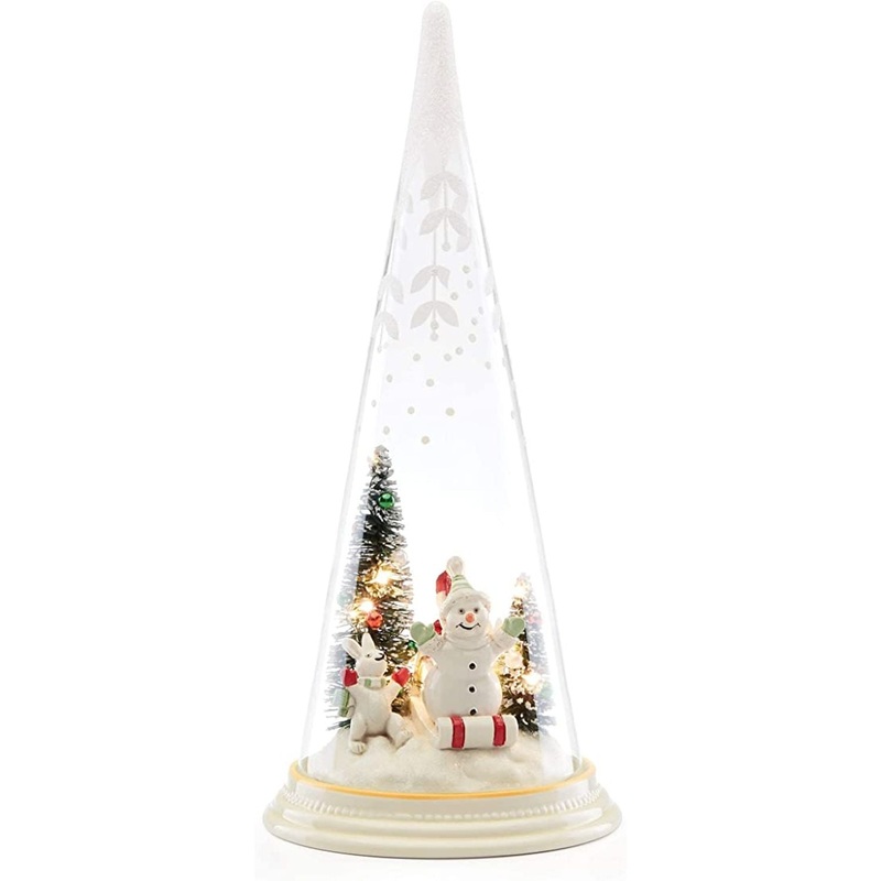 Lenox Glass Lit Snowman North Pole Scene