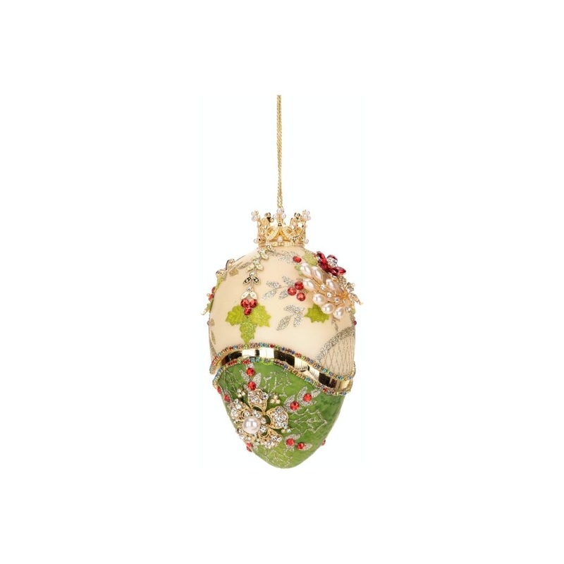 Mark Roberts Christmas 2023 Faberge Jewel Egg Ornament, Green/Ivory