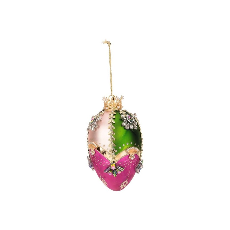 Mark Roberts Christmas 2023 Faberge Jewel Egg Ornament, Magenta/Green/Pink