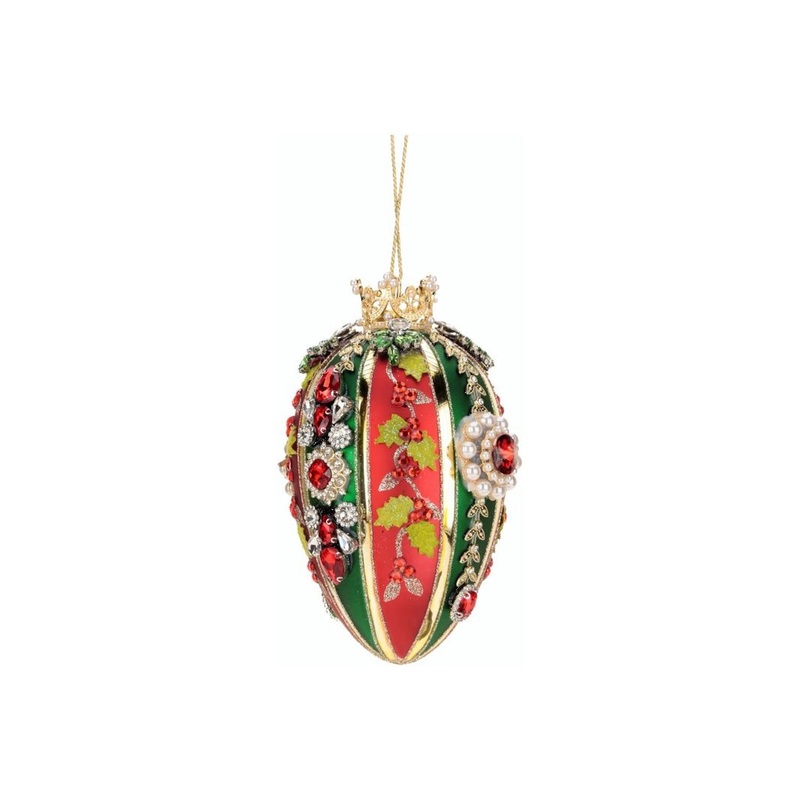 Mark Roberts Christmas 2023 Faberge Jewel Egg Ornament, Red/Green