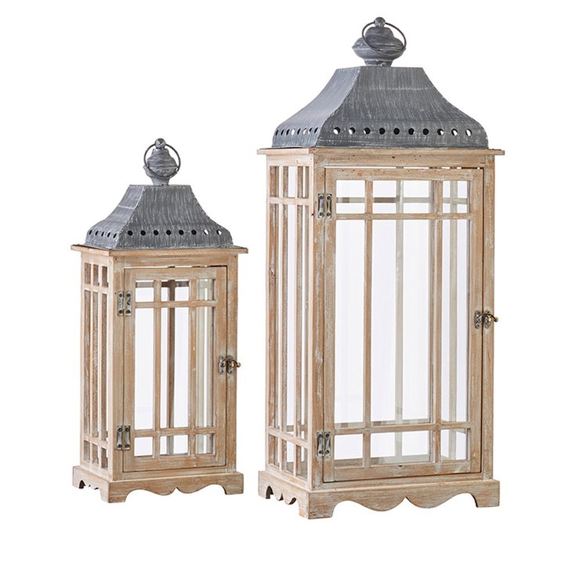 Raz Imports Yuletide Gathering 28.5 Whitewashed Lantern, Set of 2