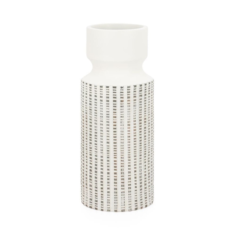 Torre & Tagus Manna Textured Resin Cylinder Vase – White, 15