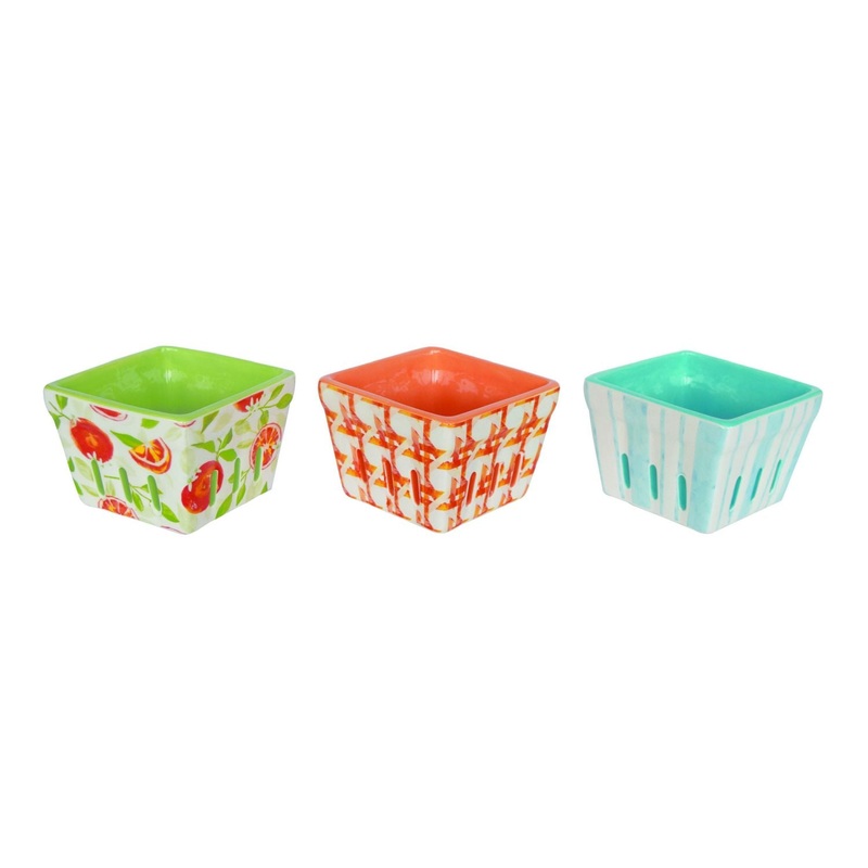 Transpac Dolomite Citrus Spring Berry Basket, Set Of 3, Assortment