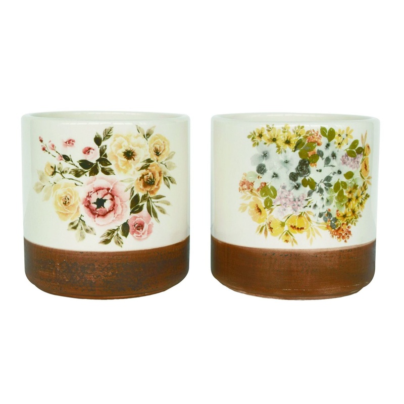 Transpac Large Dolomite Delicate Floral Planter, Set Of 2, Assortment