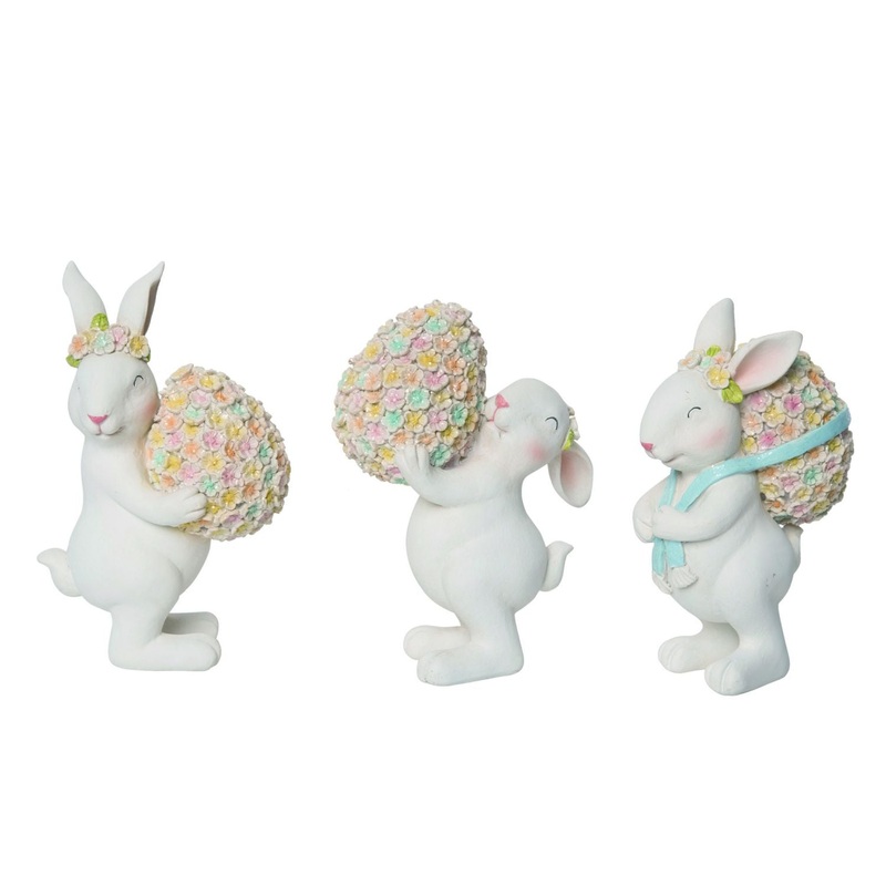 Transpac Resin Floral Bunny & Egg Figurine, Set Of 3, Assortment