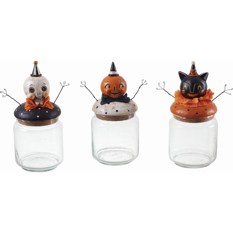 Transpac Resin/Glass Pumpkin Peeps Container, Set Of 3, Assortment