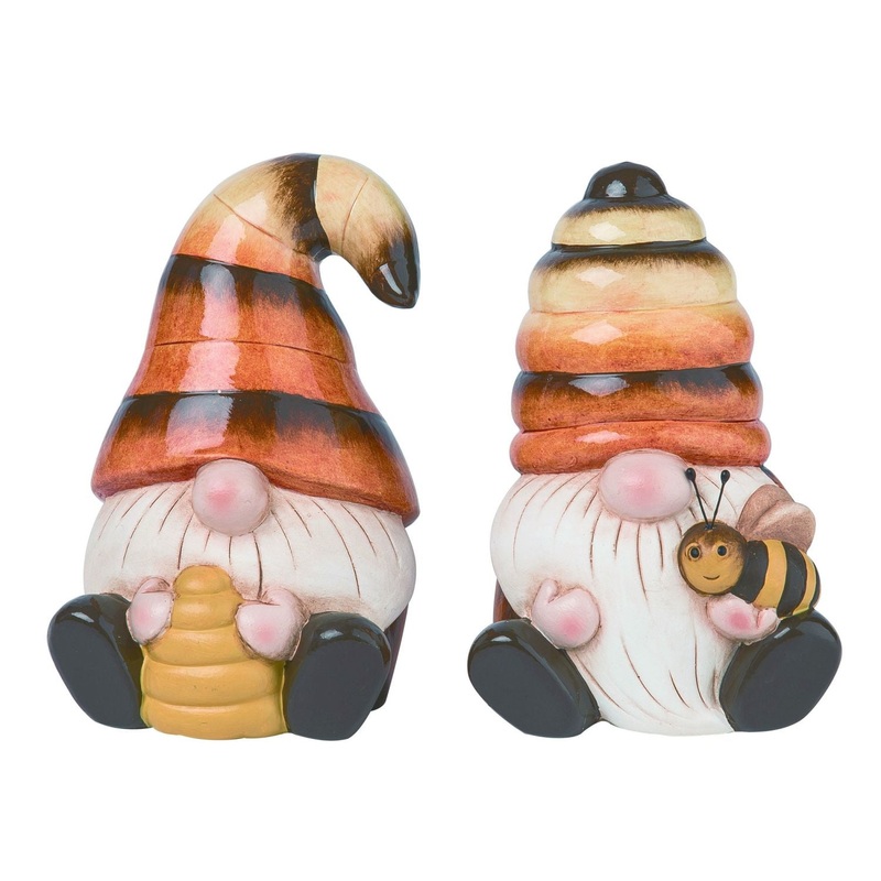 Transpac Terra Cotta Sitting Bee Gnome Decor, Set Of 2, Assortment
