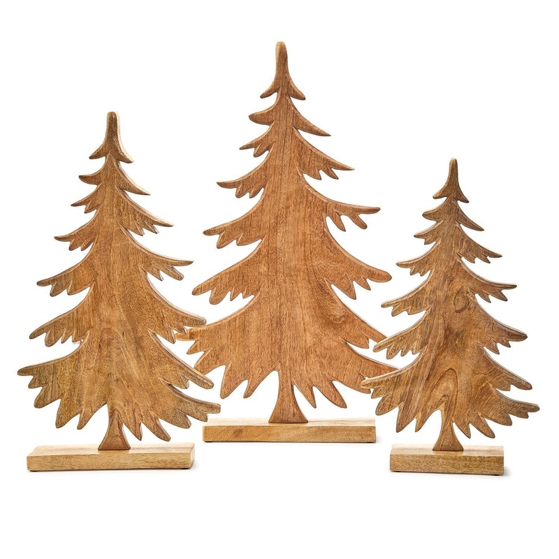 Two’s Company Holiday Forest Set Of 3 Hand-Carved Trees