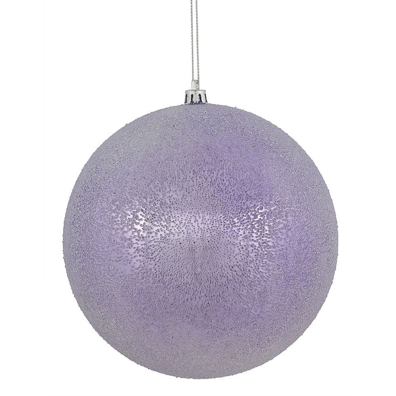 Vickerman 8 Lavender Iced Ball Ornament, with Drilled and Wired Caps, Plastic