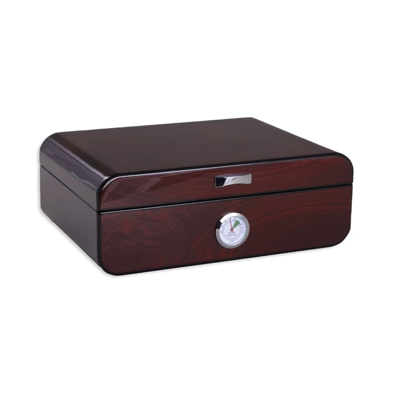 Bey Berk Gerard High Lacquered Walnut Wood 40 Cigar Humidor With Humistat